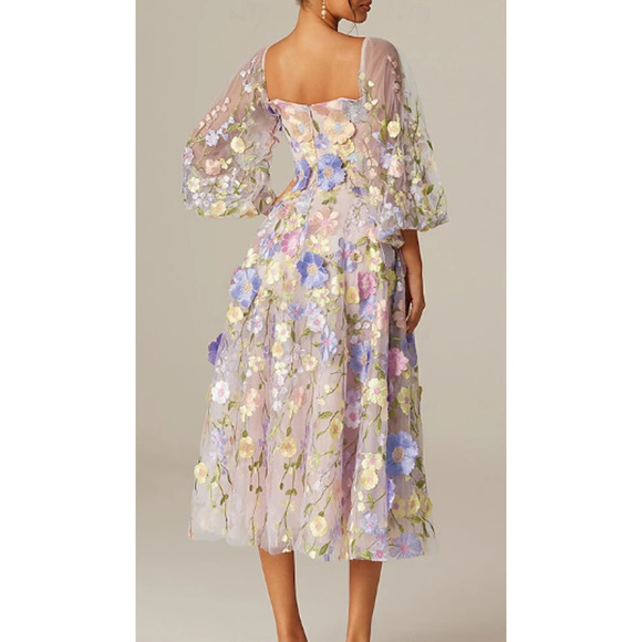 AW BRIDAL 4 S Pink Multi 3D Floral Embroidered Catharine Midi Dress NEW B103 - Picture 2 of 9